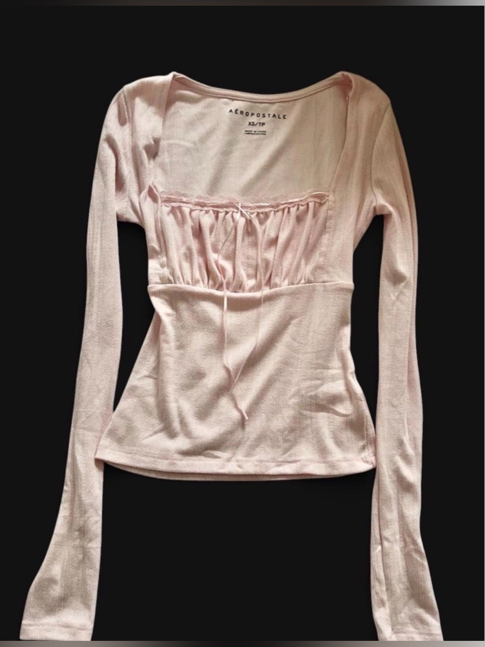 Aeropostale Pale Pink Long Sleeve Ruched Bust Tie Top milkmaid